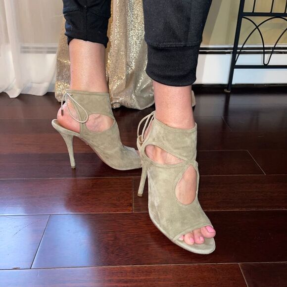 Aquazzura Sexy Thing Suede Cutout Booties Heels - Picture 1 of 15